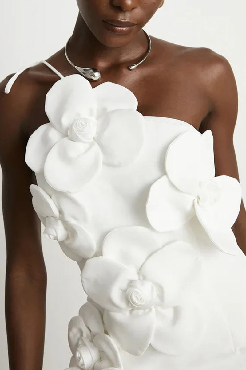 Floral Appliqué One Shoulder Sleeveless Mini Dress 11