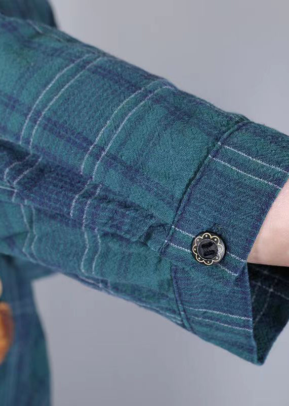 Plaid Check Print Stand Collar Button Down Shirt Midi Dress - View 3