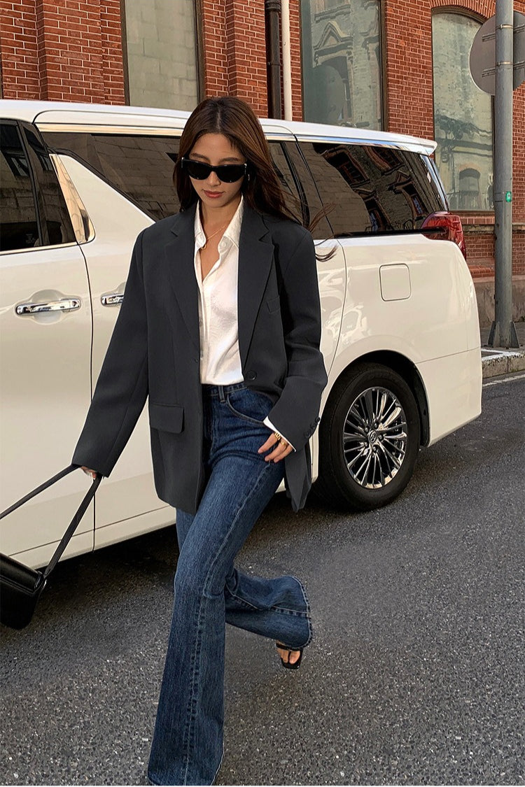 Black Slouchy Retro Style Blazer 11