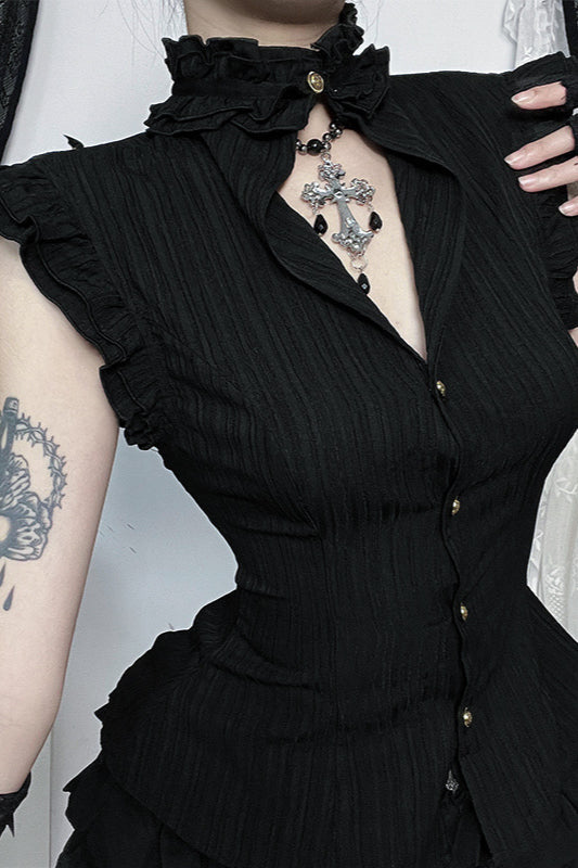 Gothic Ruffled Cinched Waist Blouse