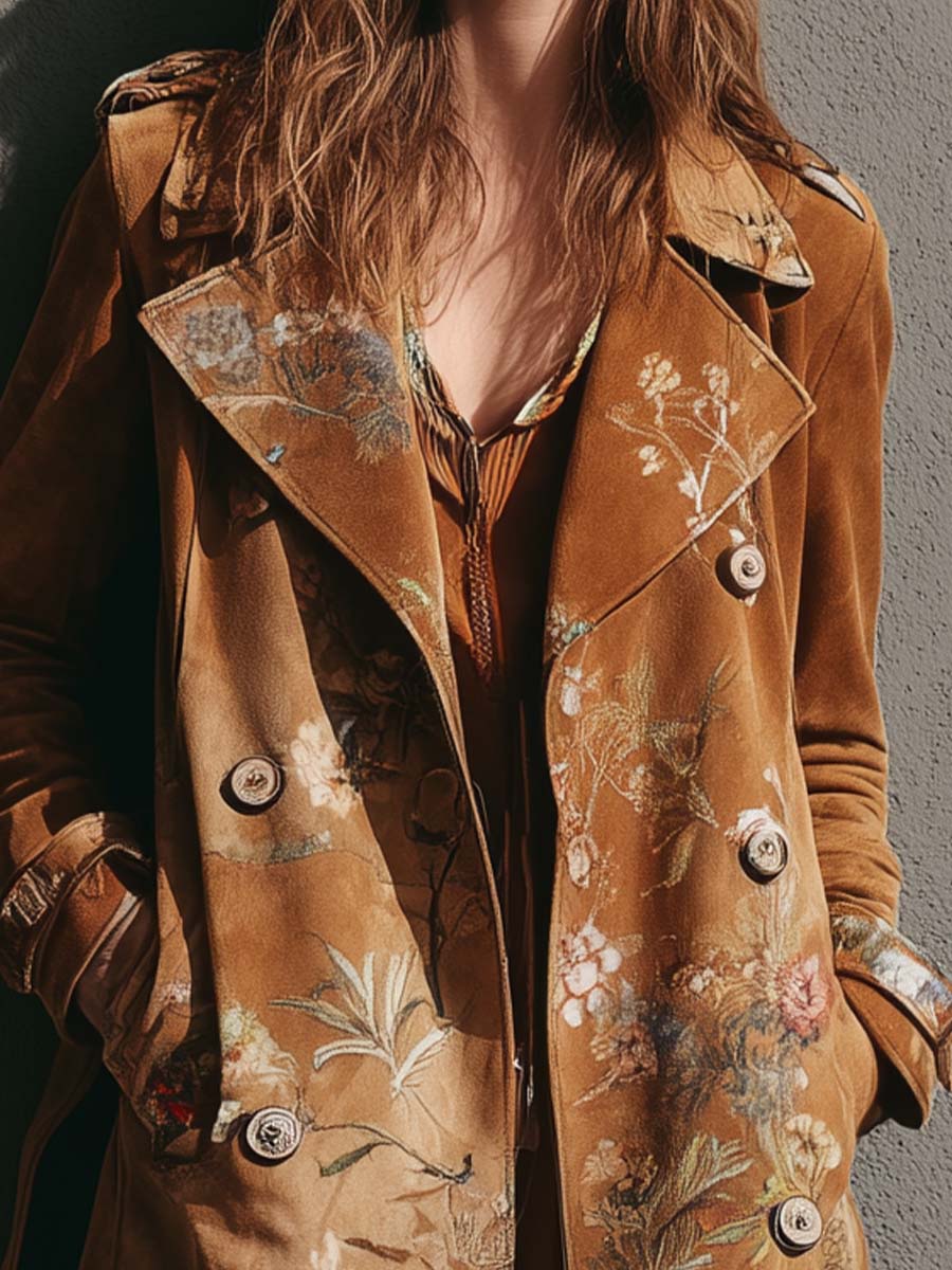 Printed Microfiber Suede Maxi Trench Coat - Fashionpara