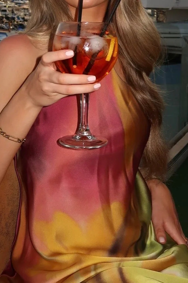 European Style Printed Halter Vacation Dress