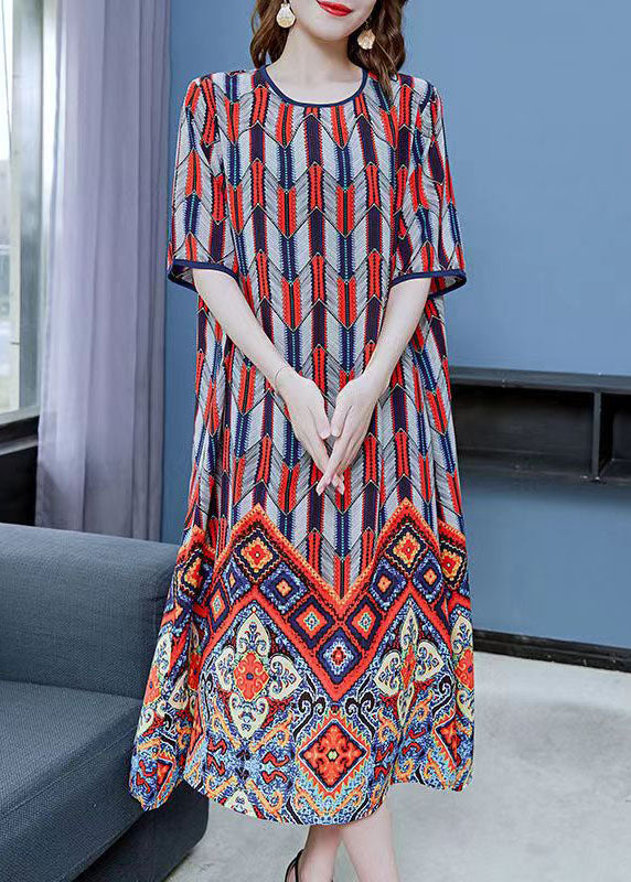 Geometric Chevron Print Ornate Border Short Sleeve Shift Midi Dress - View 4