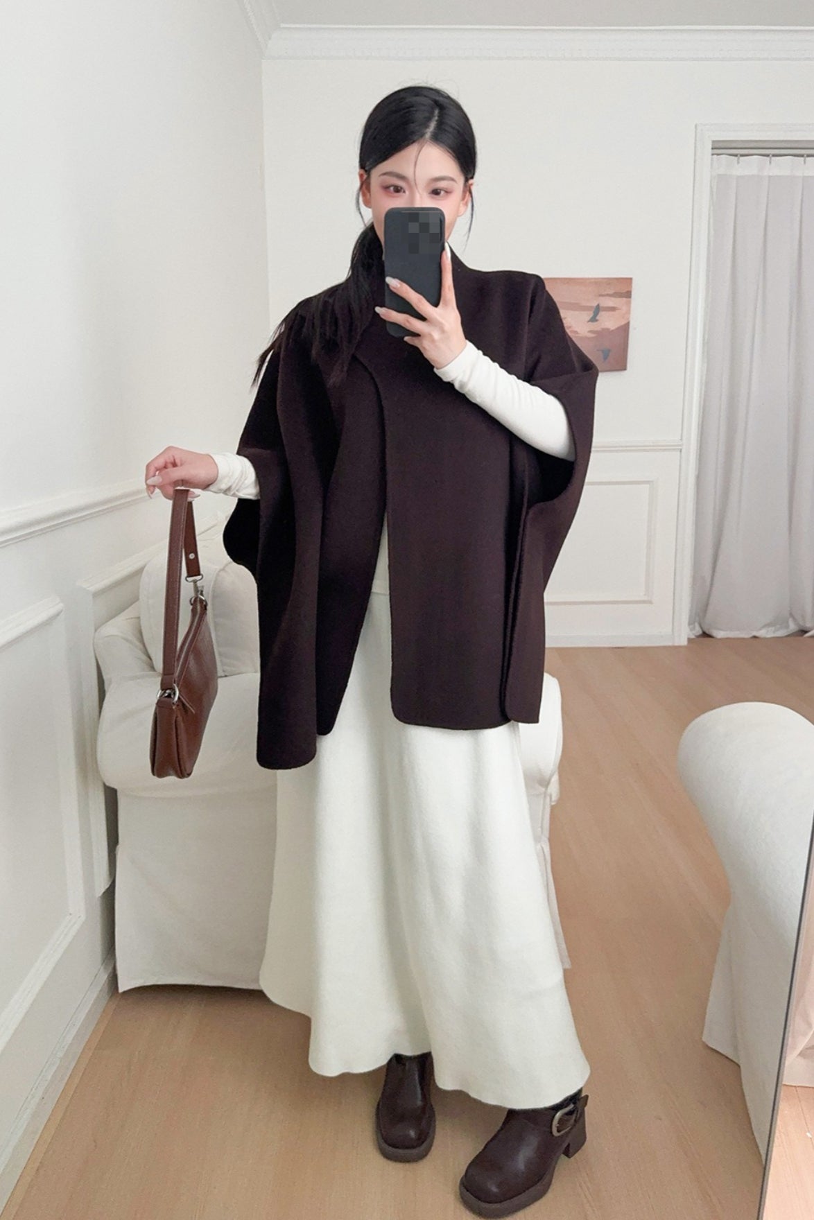 Wool Tencel Solid Scarf Shawl Cape Irregular Coat