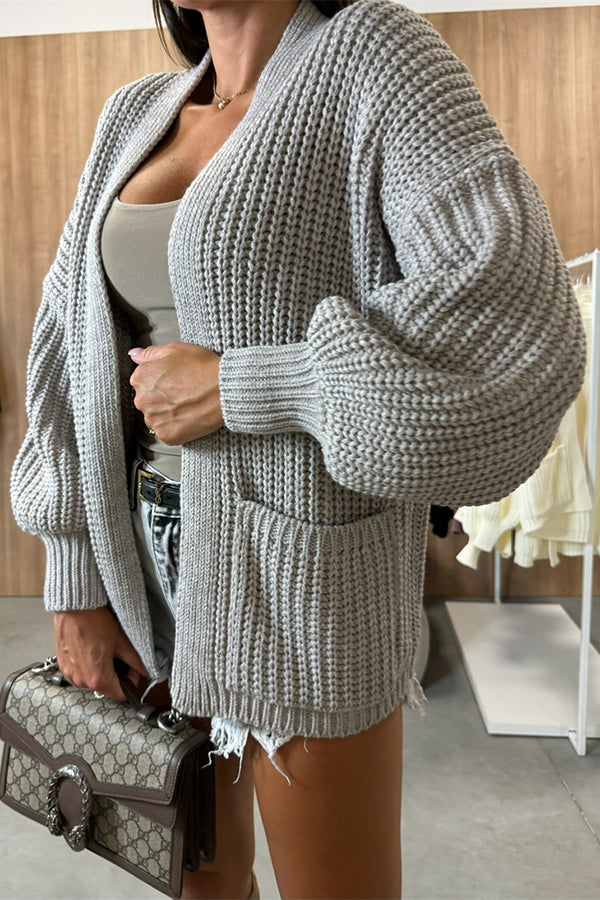 Lady Rin Solid Color V-neck Long-sleeved Cardigan for All