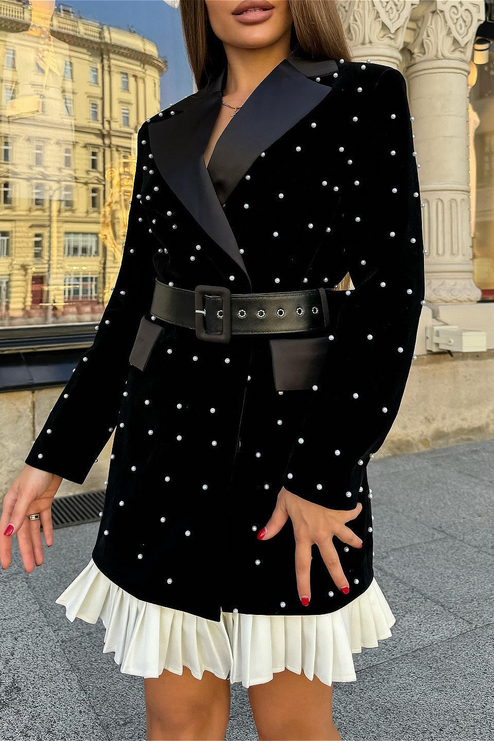 Pearl Studded Blazer Mini Dress