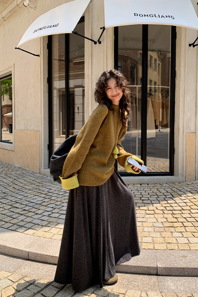 Color-Block Mock Neck Knit Sweater for Effortless Style