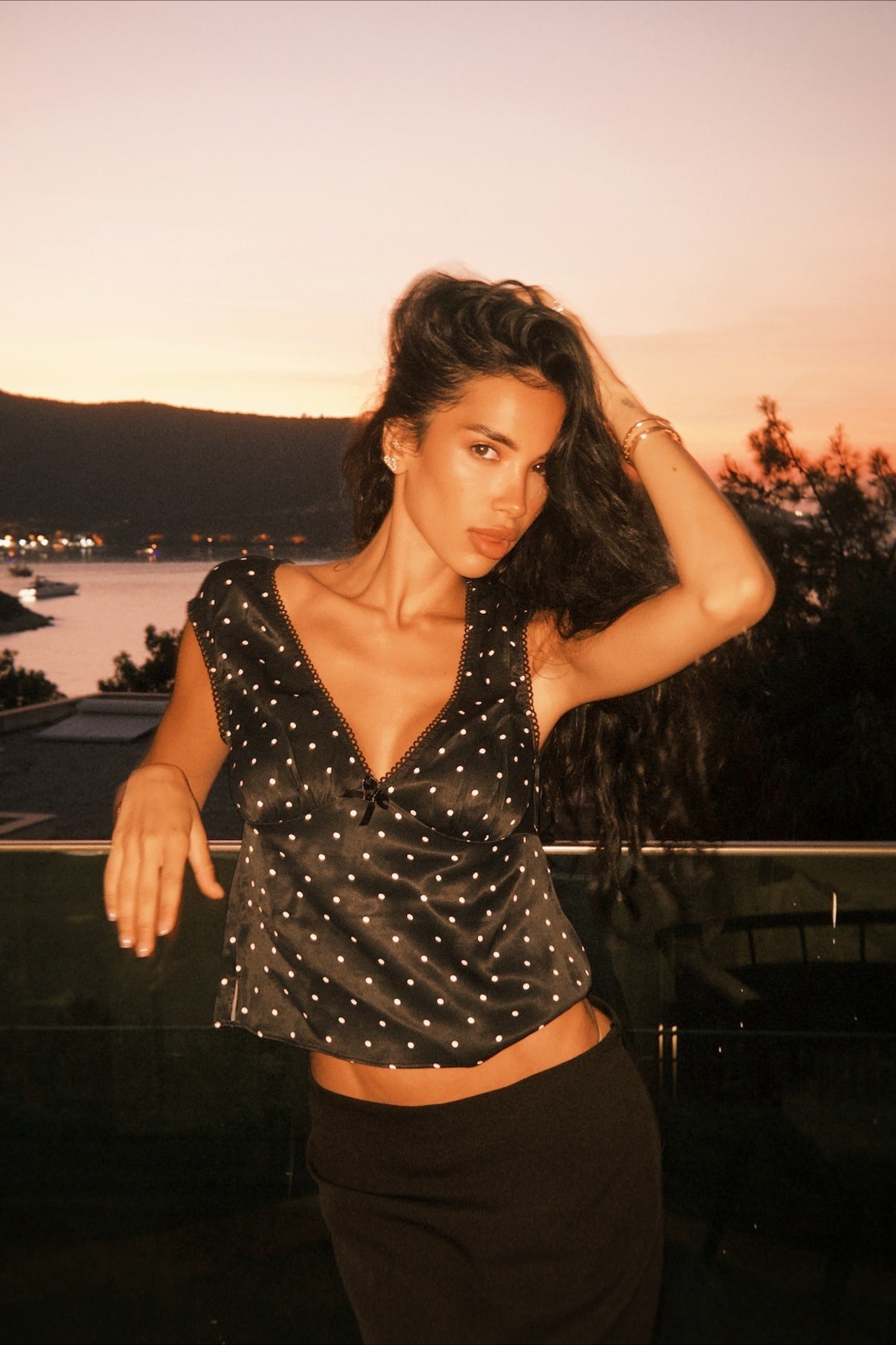 Polka Dot V-Neck Cami Crop Top - Fashionpara