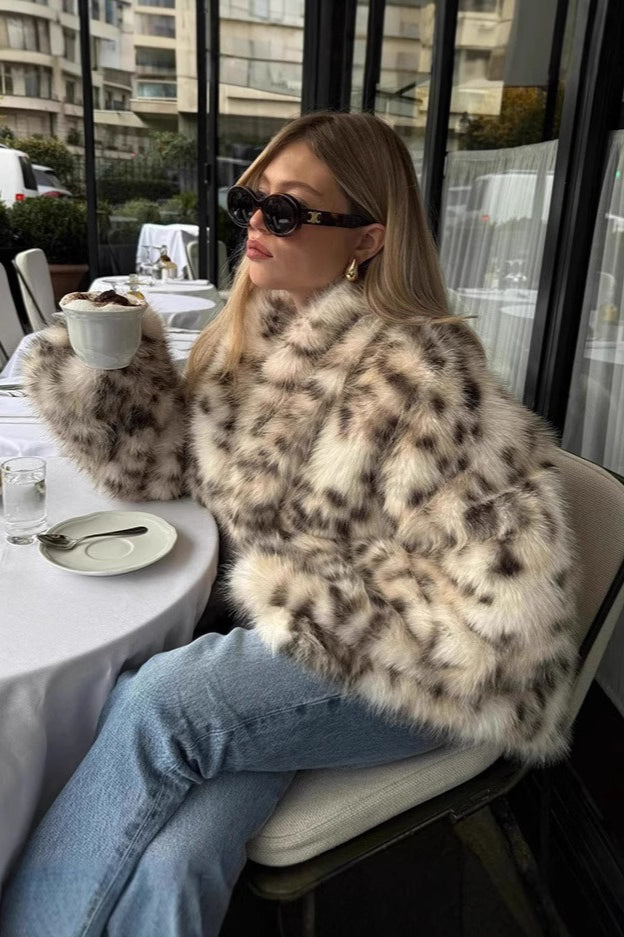 Faux Fur Leopard Pattern Coat - Fashionpara