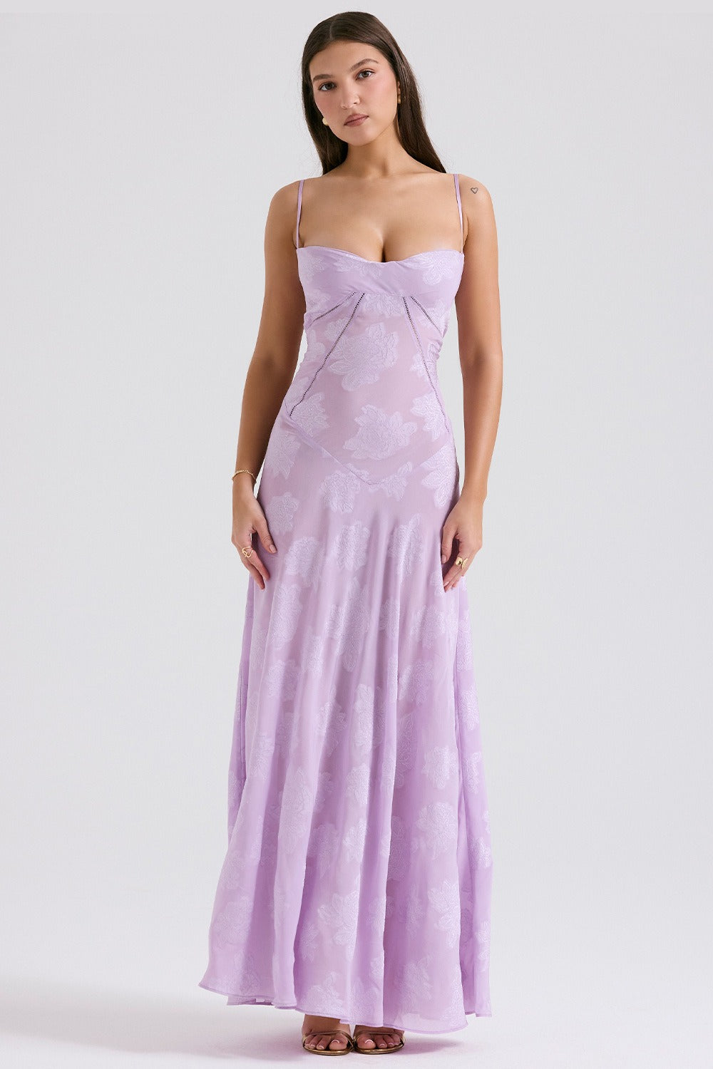 Floral Print Sweetheart Spaghetti Strap Slip Maxi Dress