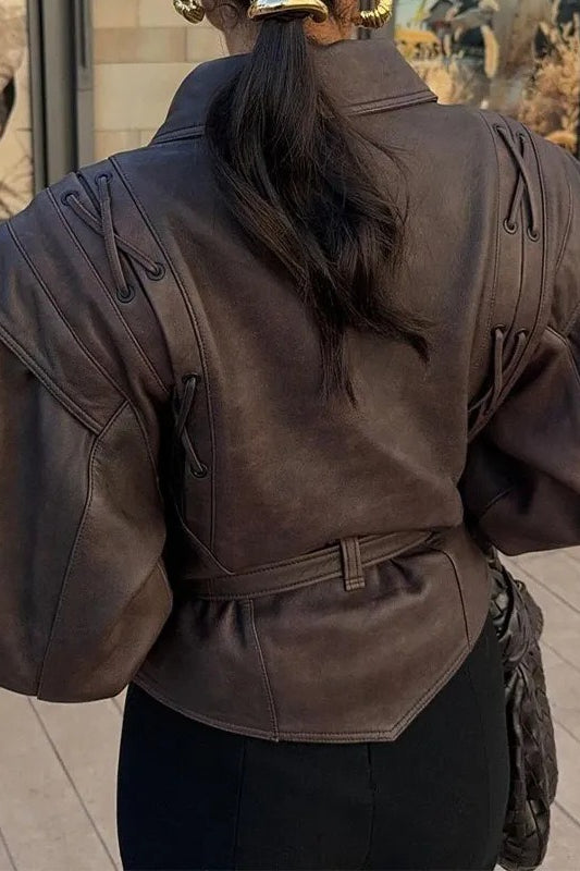 Lace Up Shoulder Belted Moto Jacket 3