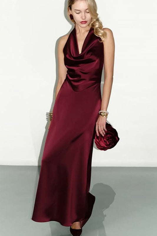 Low-Cut Backless Satin Silk Dress - View 3