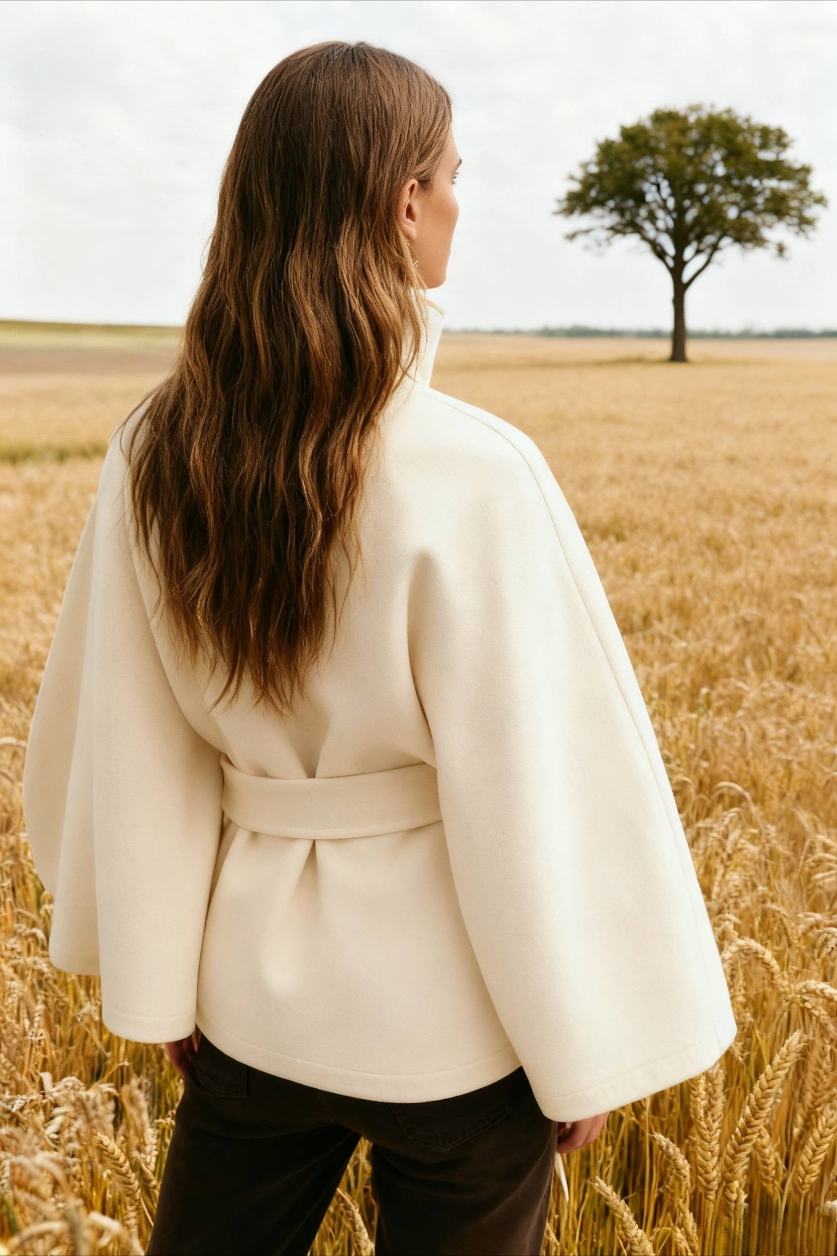 Button Up Stand Collar Cape Coat - Fashionpara