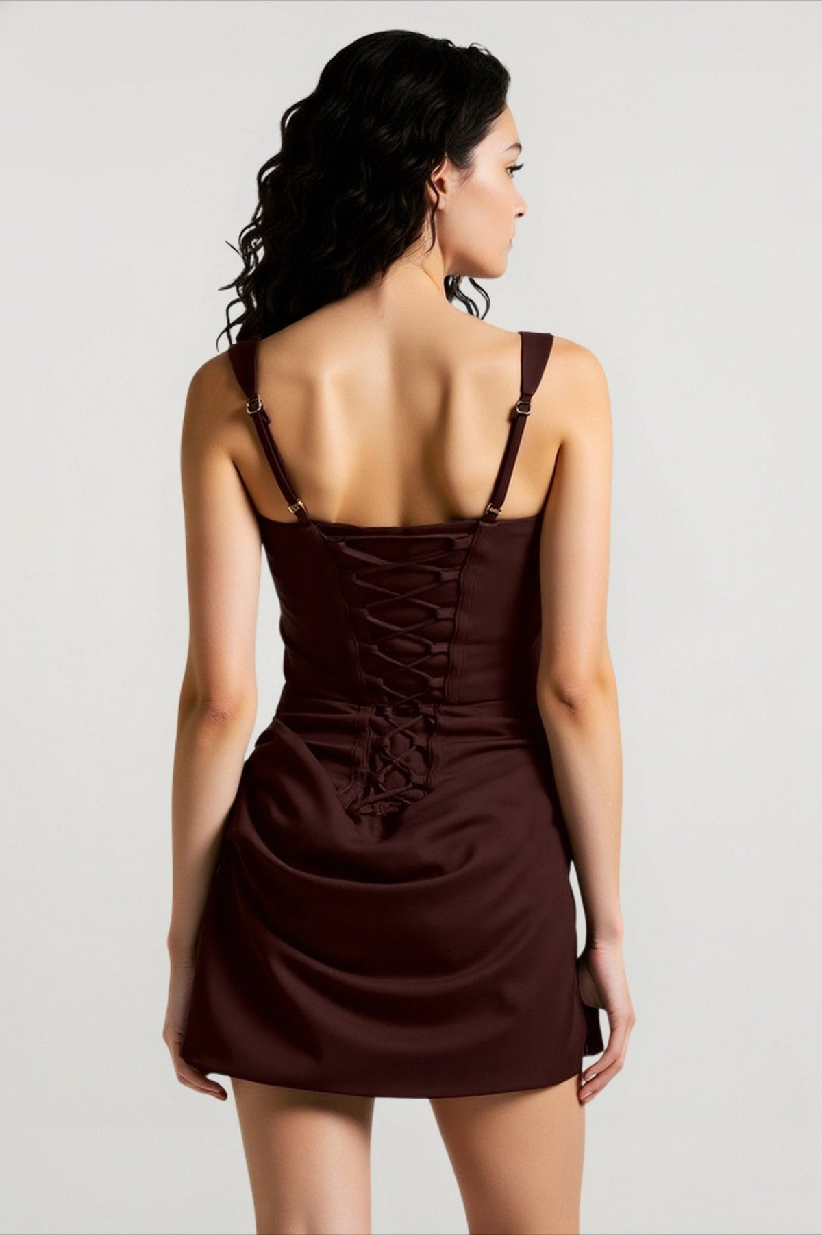 Square-Neck Corset Ruched Draped Bodycon Mini Dress