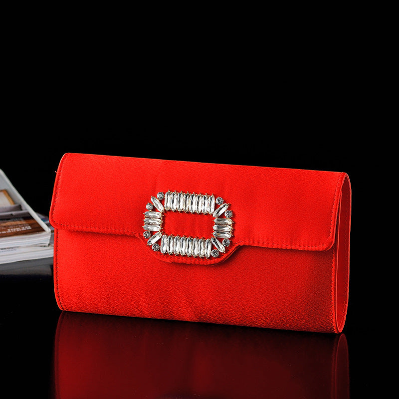 Square buckle satin handbag