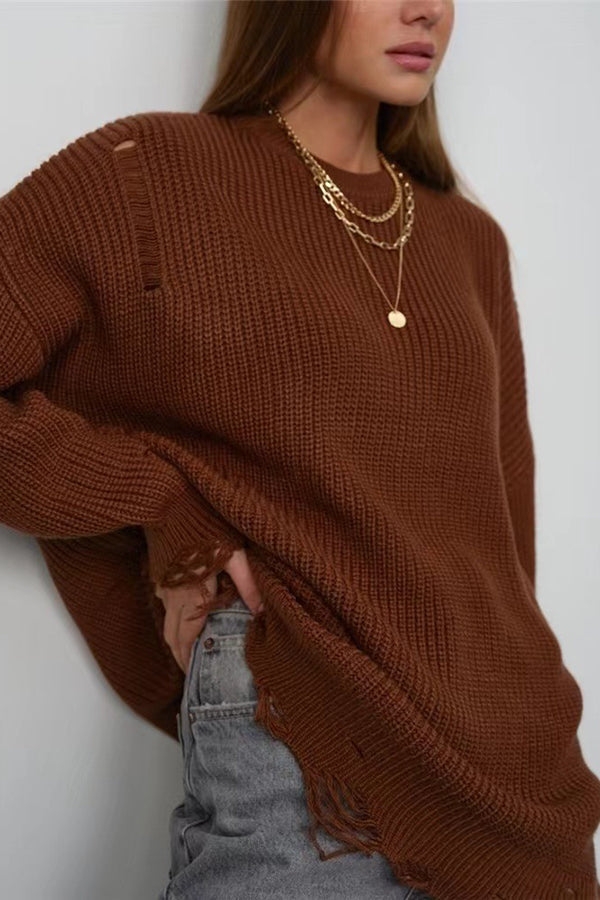 Solid Color Loose Knitted Mid-Length Sweater for Comfort