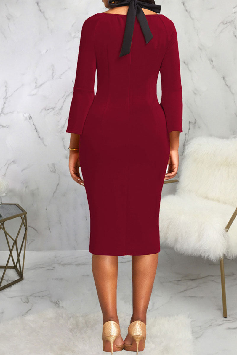 Vintage Elegant Solid Patchwork Slit Halter One Step Skirt Dresses  Fashionpara