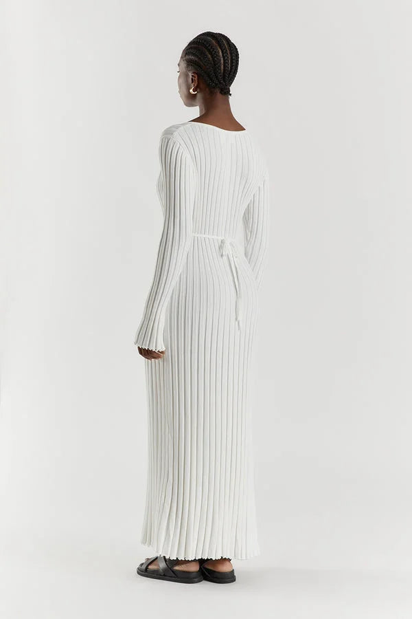 Ribbed Knit V-Neck Long Sleeve Bodycon Maxi Dress - View 14