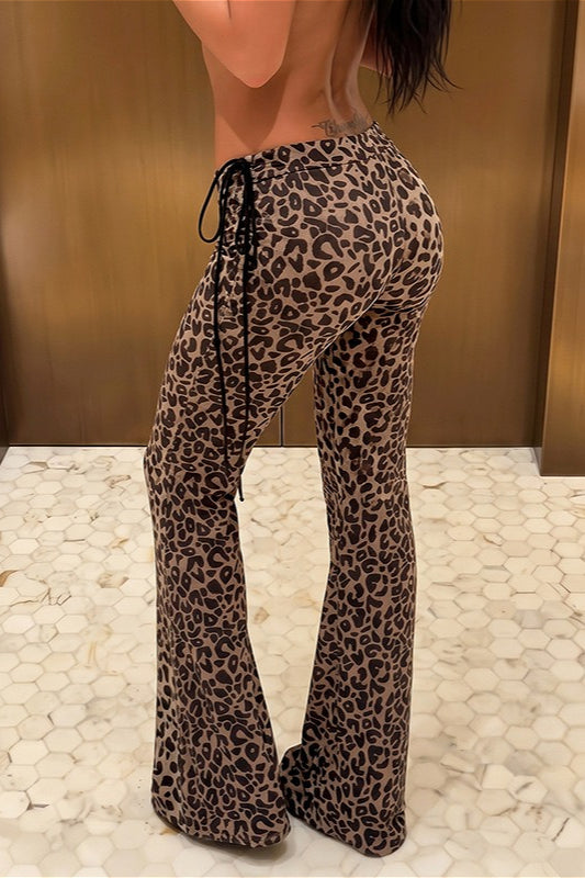Leopard Print Side Tie Flared Pants