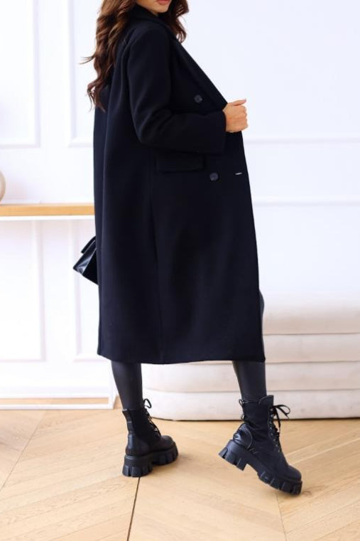 Double-Breasted Lined Wool Blend Mid-Length Winter Coat