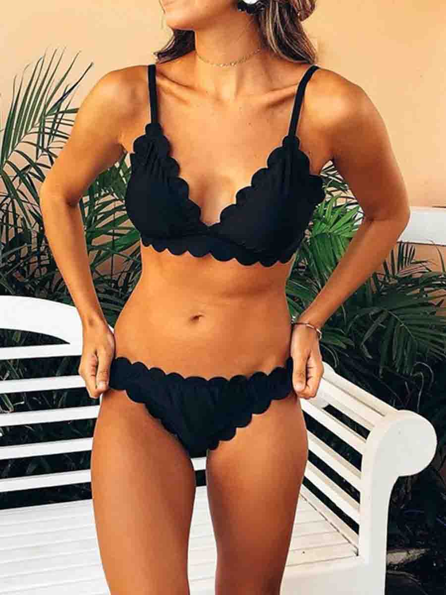 Classic V Neck Bikini Swimwear Two Piece Bathing Suit - Fashionpara