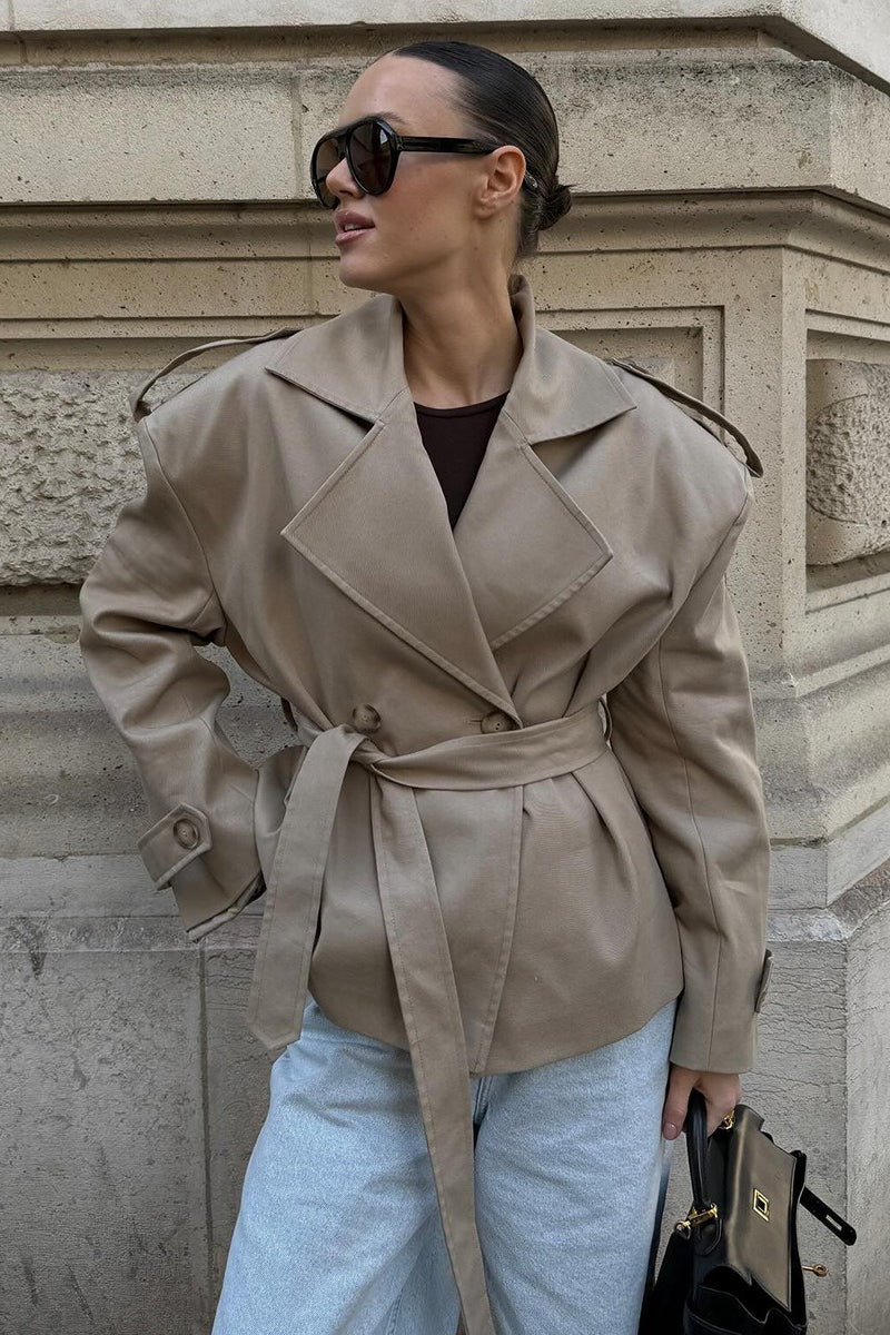 Khaki Belted Relaxed Fit Coat
