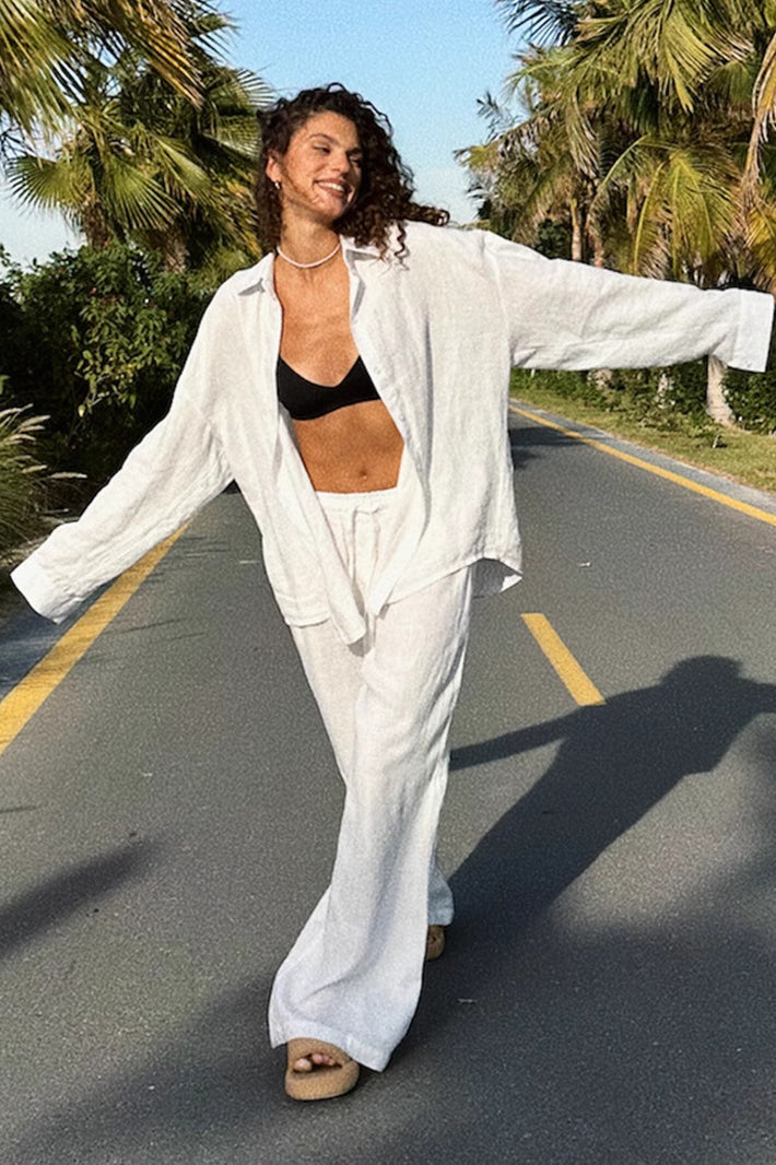Cotton Loose Long Sleeve Blouse & Pants Set
