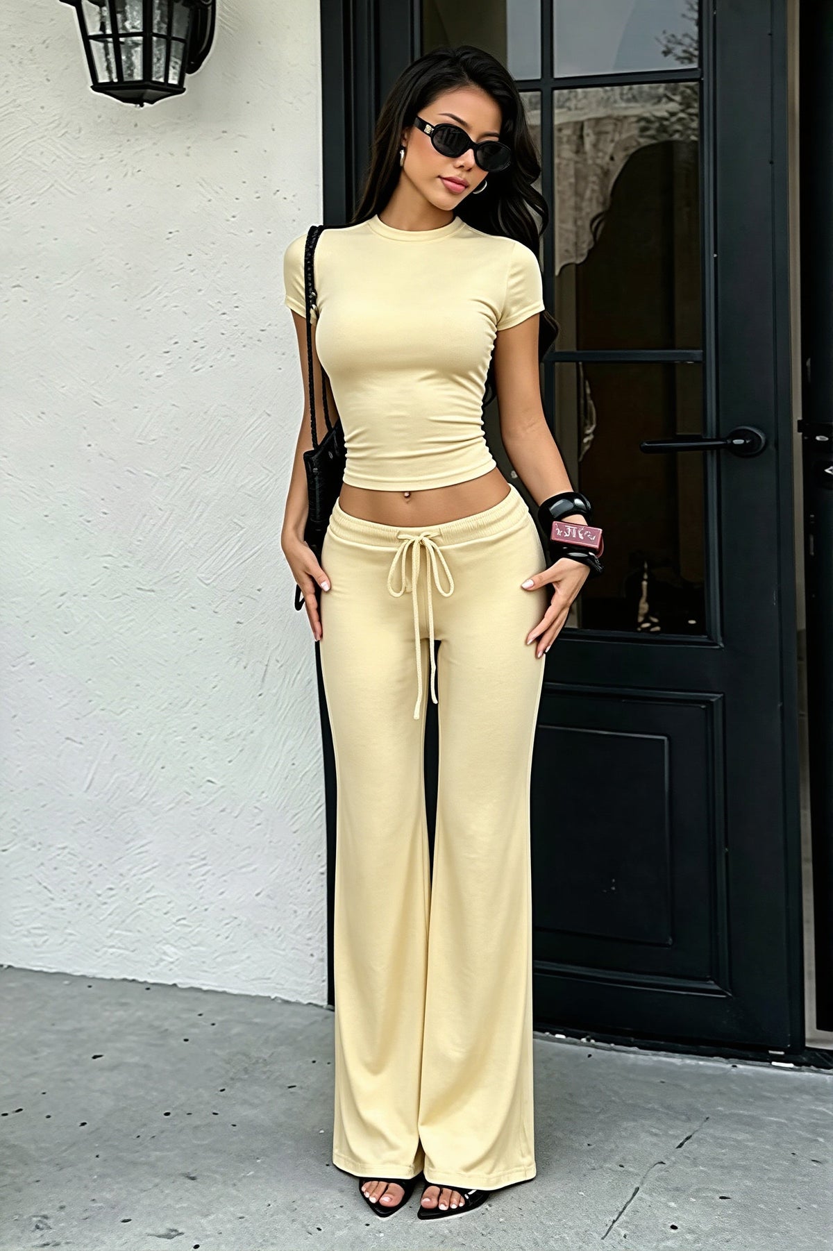 Casual Cropped Drawstring Two Piece Set