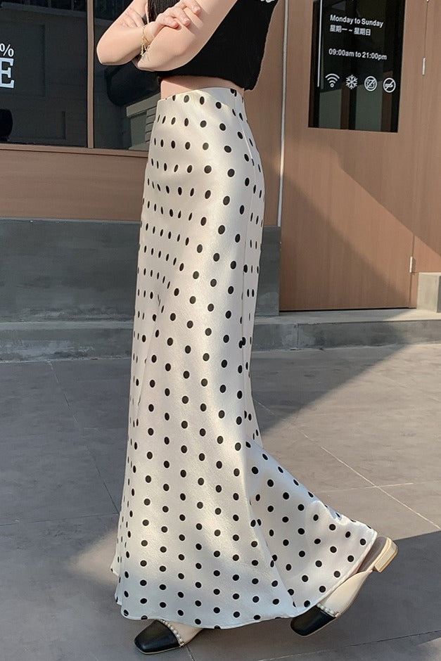 High-Waist Polka Dot Fish Tail Skirt - Fashionpara