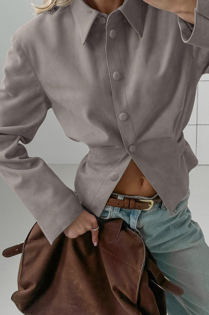 Vintage Khaki Suede Waist Cinched Blouse