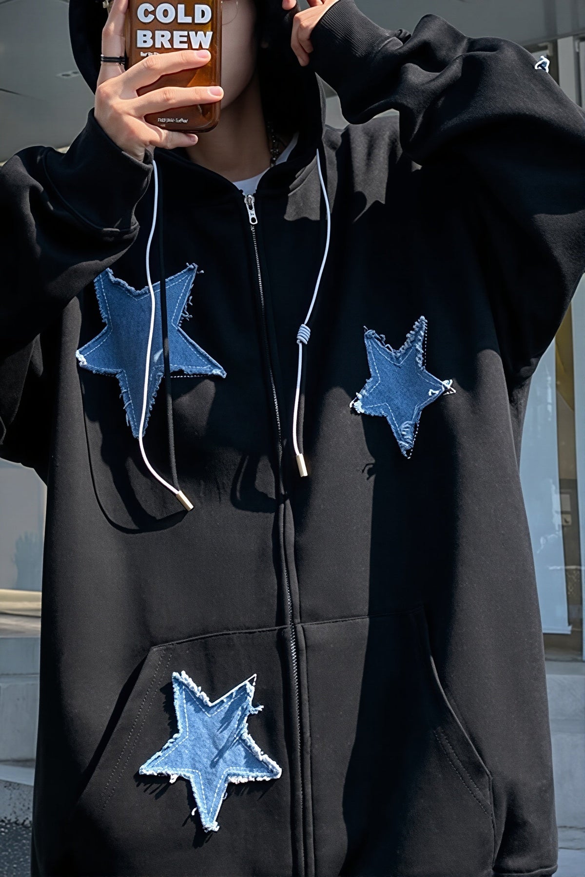 Star Applique Oversized Zip Hoodie 6