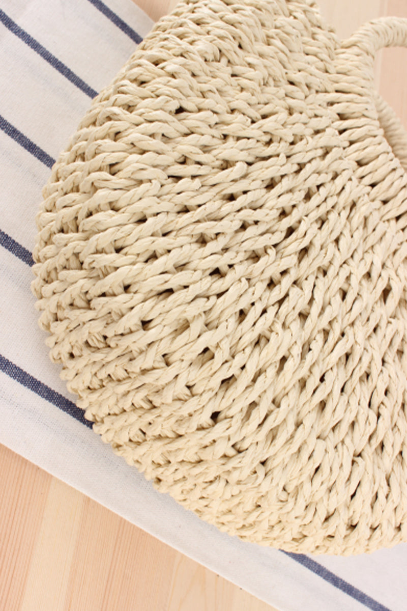 Semicircle Top-Handle Woven Straw Beach Handbag - Fashionpara
