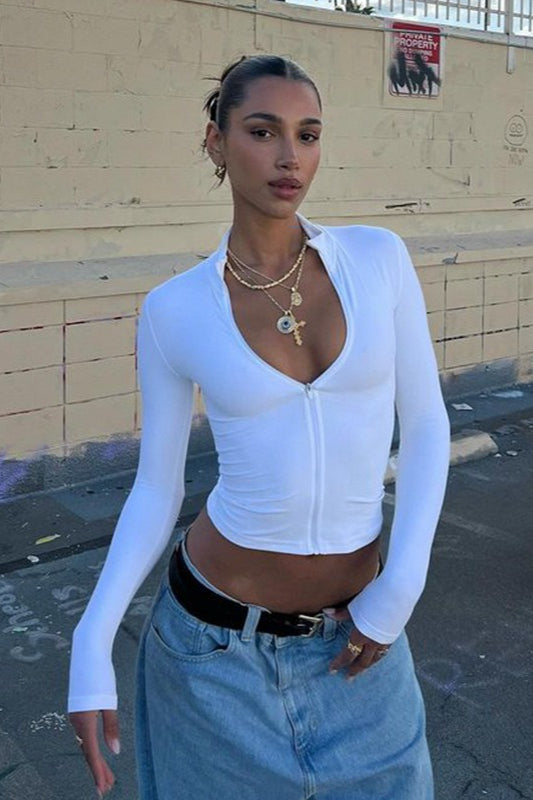 Mock Neck Turtleneck Long-Sleeve Fitted Crop Cardigan Top