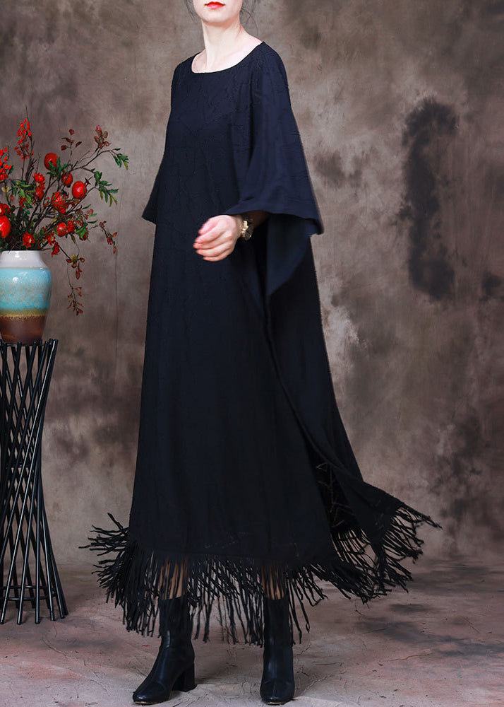 Mesh Geometric Fringe Hem Batwing Sleeve Kaftan Maxi Dress - View 3