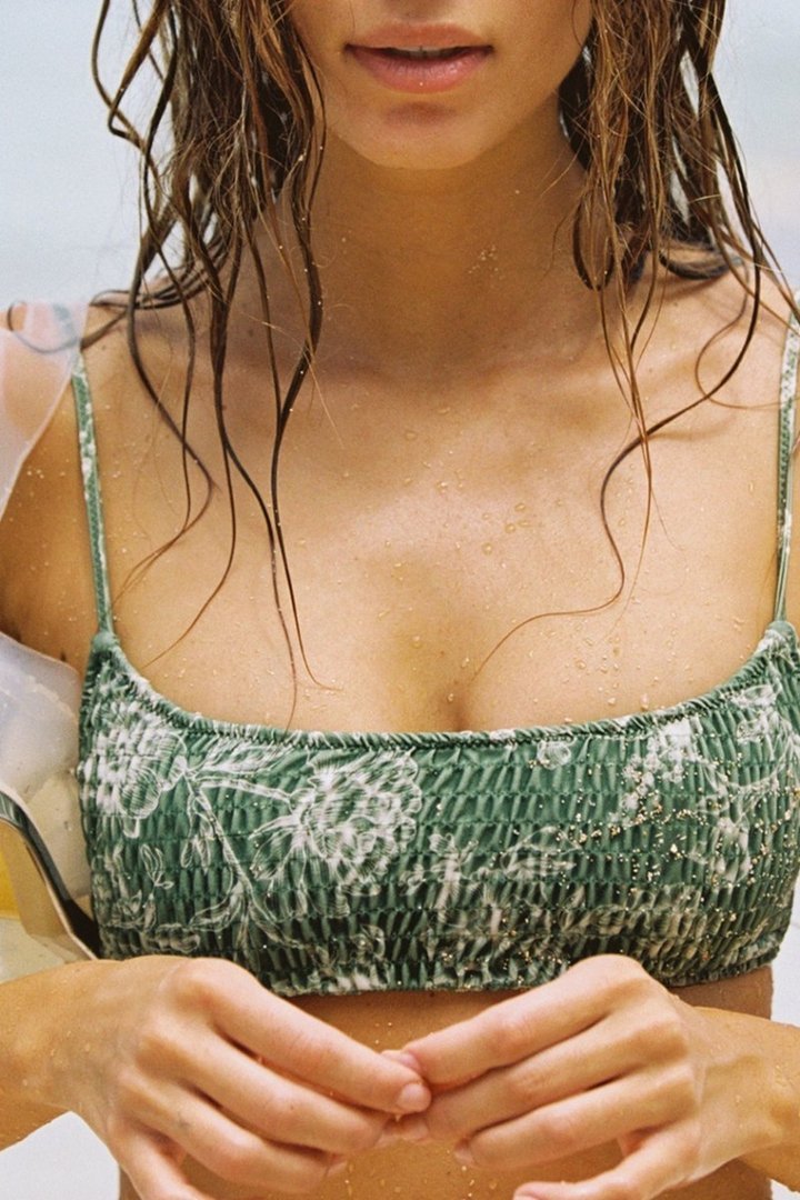 Bandeau Floral Print Patchwork High-cut Bikini Set (3 Colors) - Fashionpara