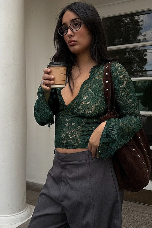 Vintage Sheer Lace Long Sleeve Blouse