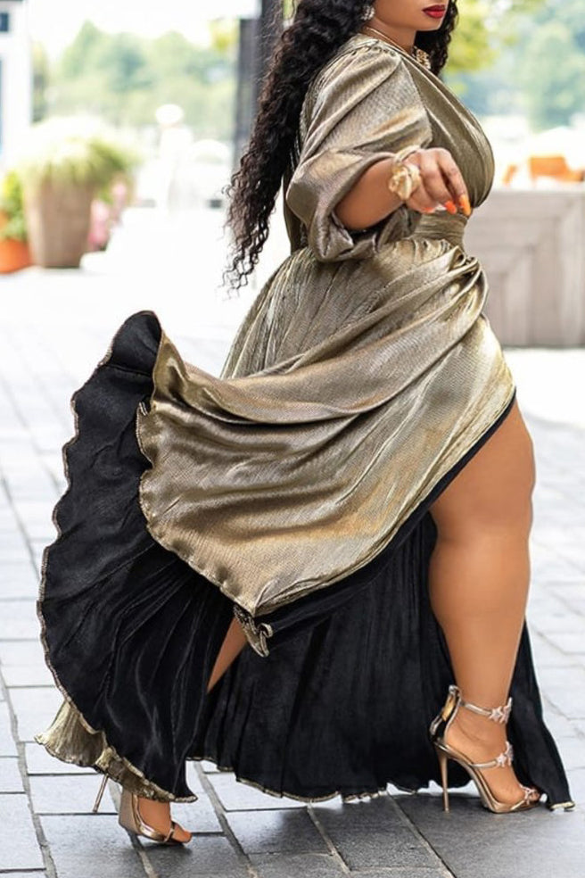 Plus Size Plain Dresses Long Sleeve High Waist Maxi Dress  Fashionpara