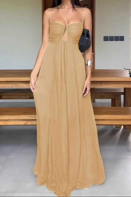 Chiffon Sweetheart Keyhole Empire Waist Maxi Dress