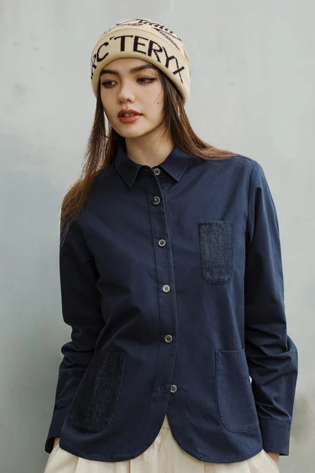 Navy Long Sleeve Casual Jacket