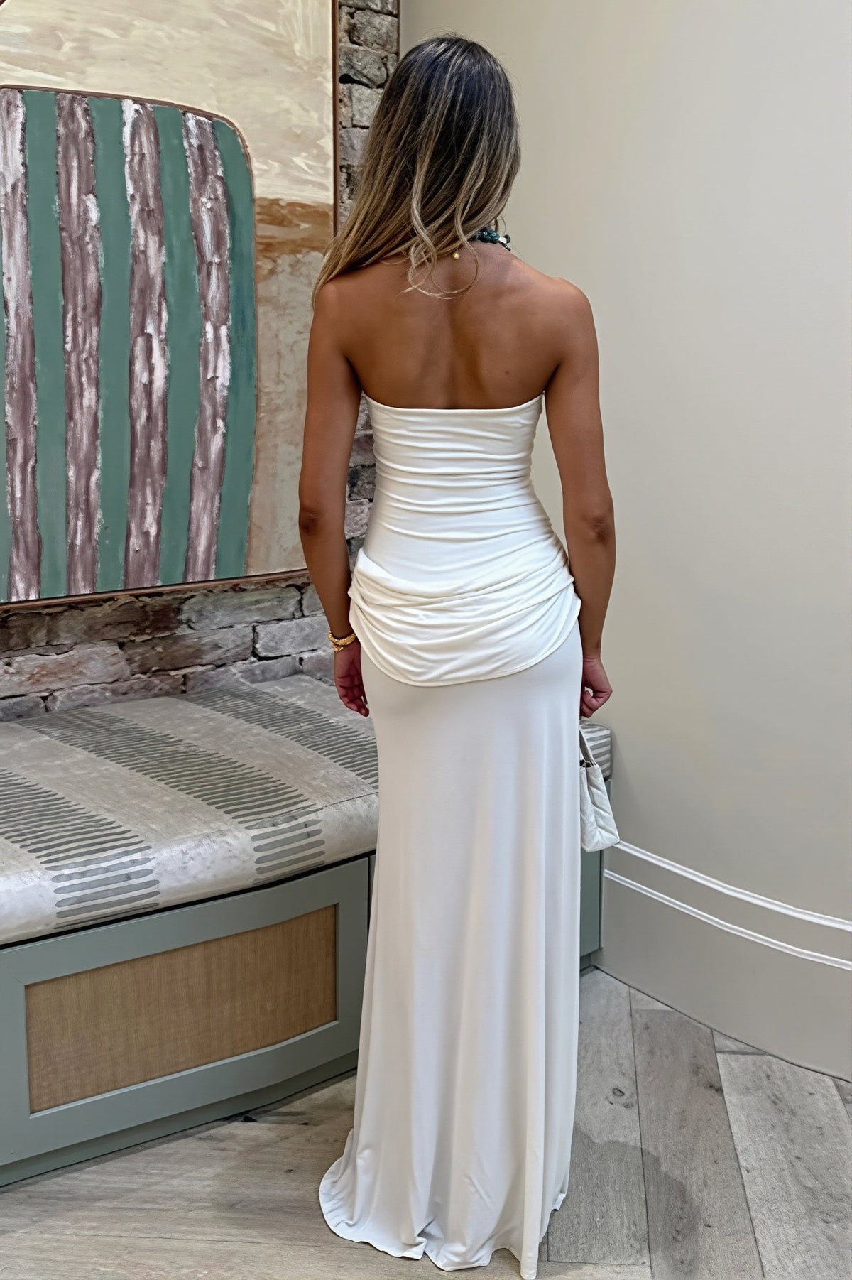 Strapless Ruched High Split Bodycon Maxi Dress 3