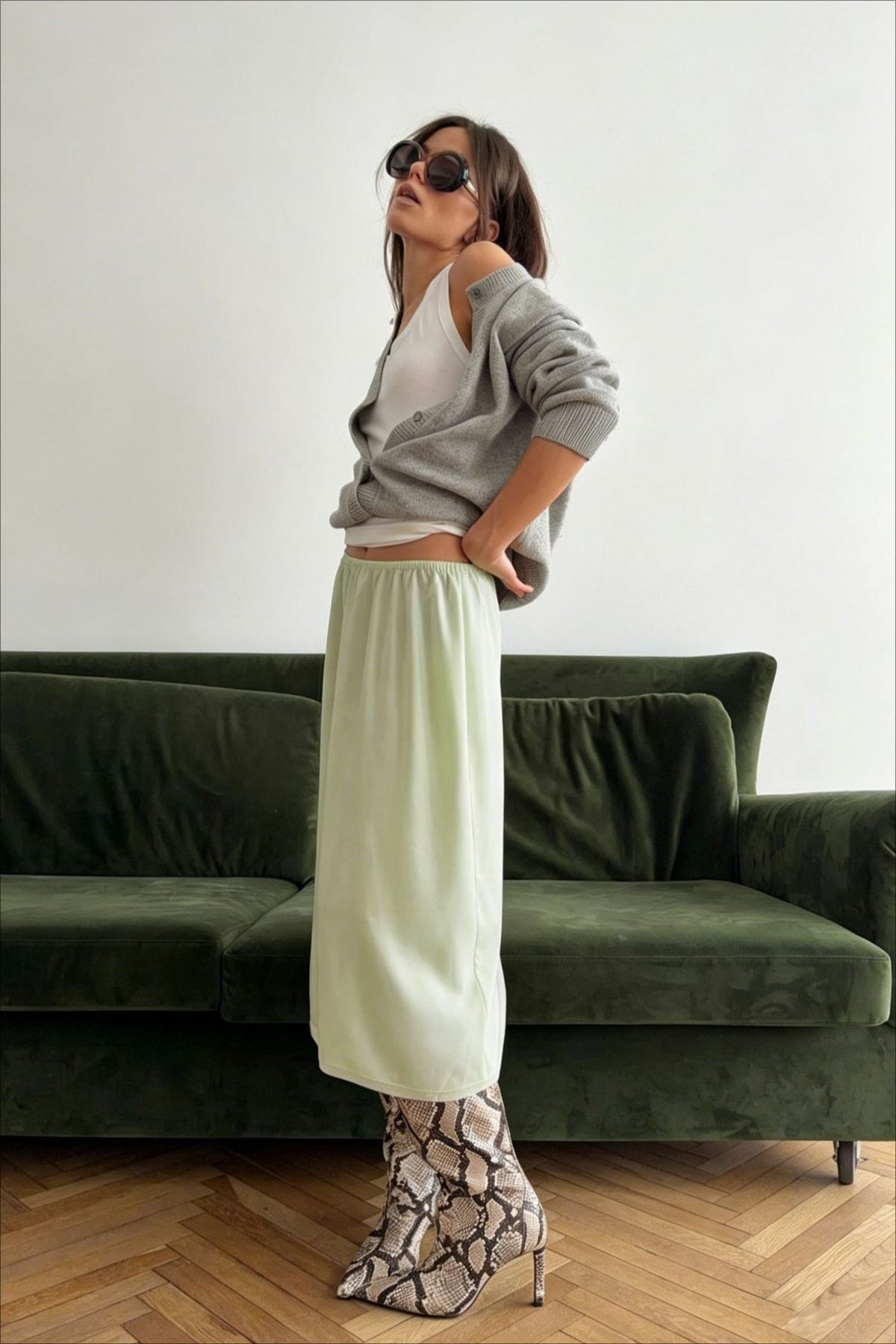 Draped Side-Slit Midi Skirt