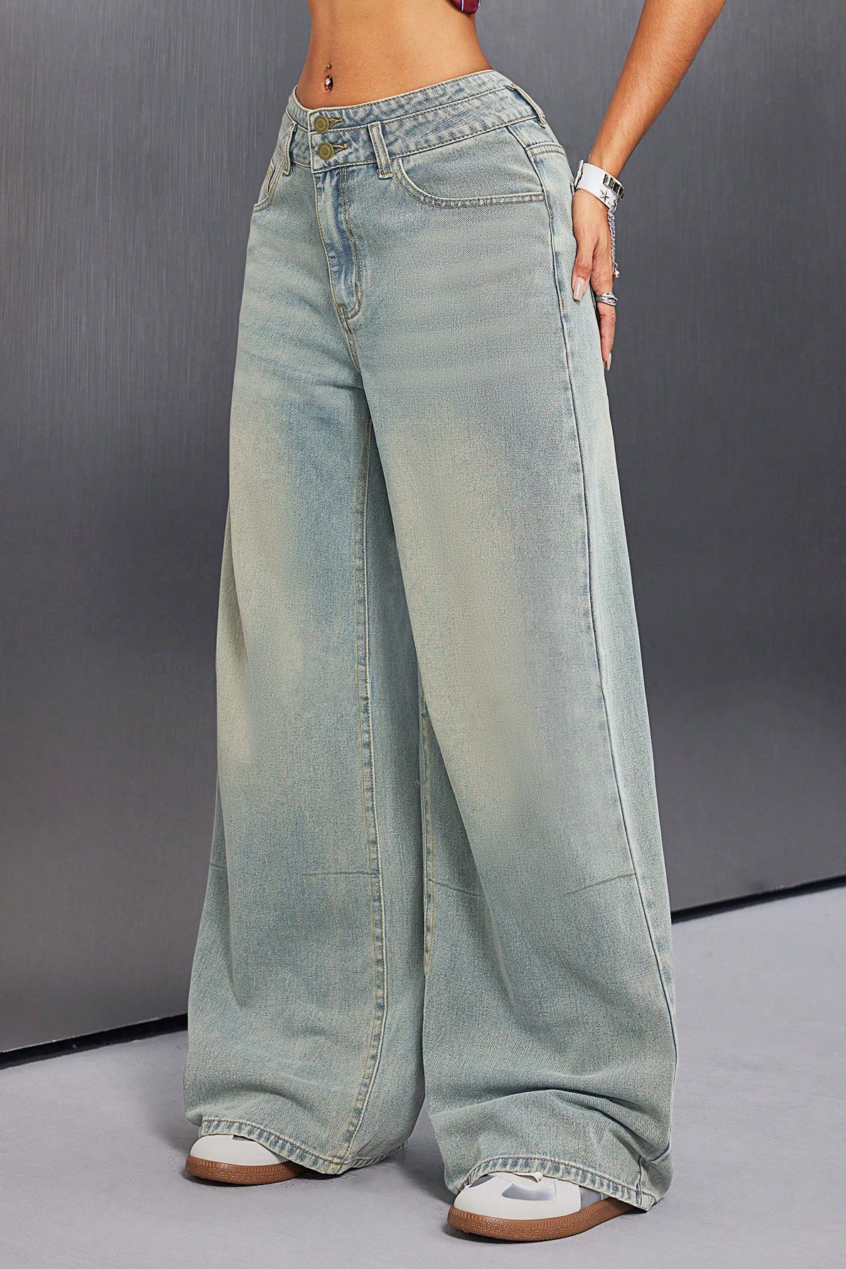 Button Front Vintage Loose Straight Jean