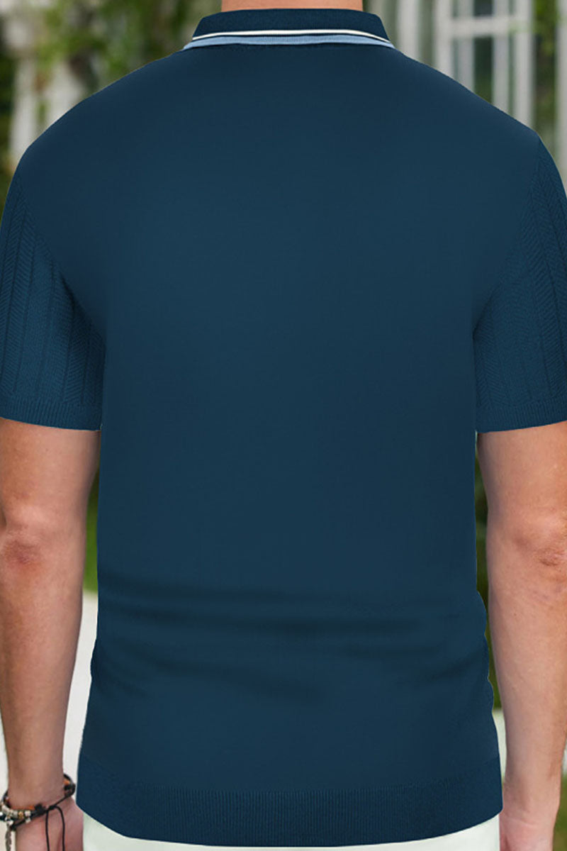 uniqshe Men's Short Sleeve Textured Polo for Business Casual