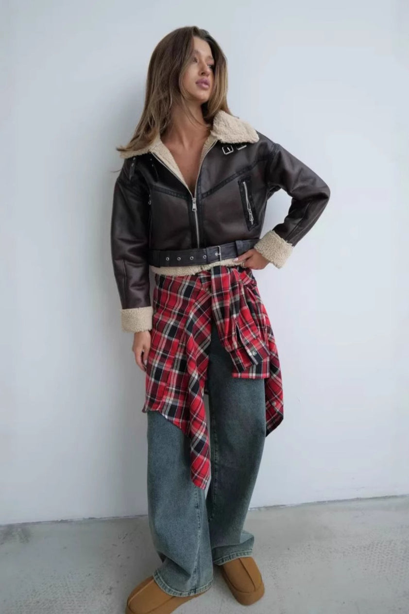 Elegant Vintage Sherpa-Lapel Short Coat for Stylish Comfort