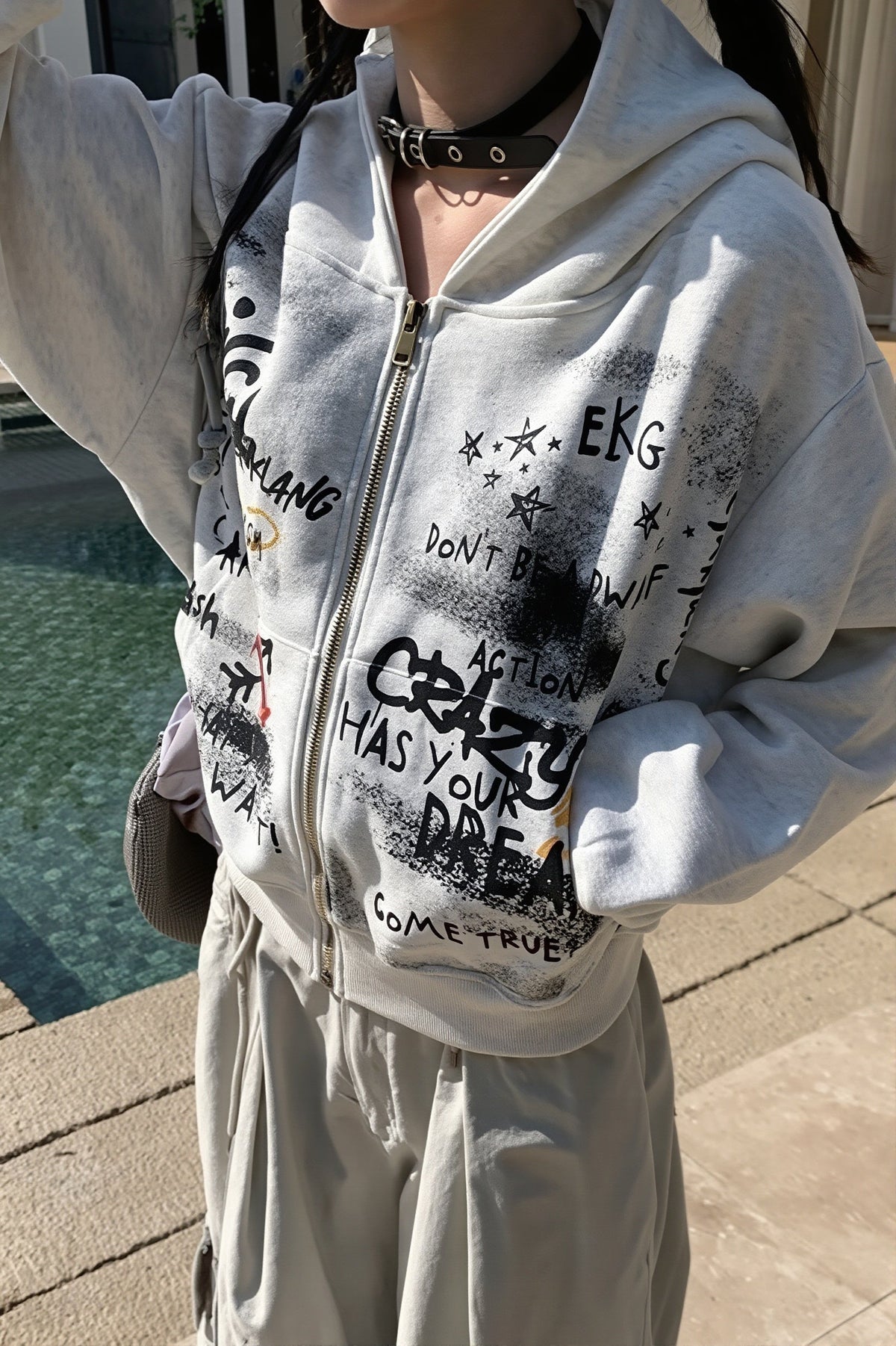 Collage Graffiti Print Zip Hoodie 4