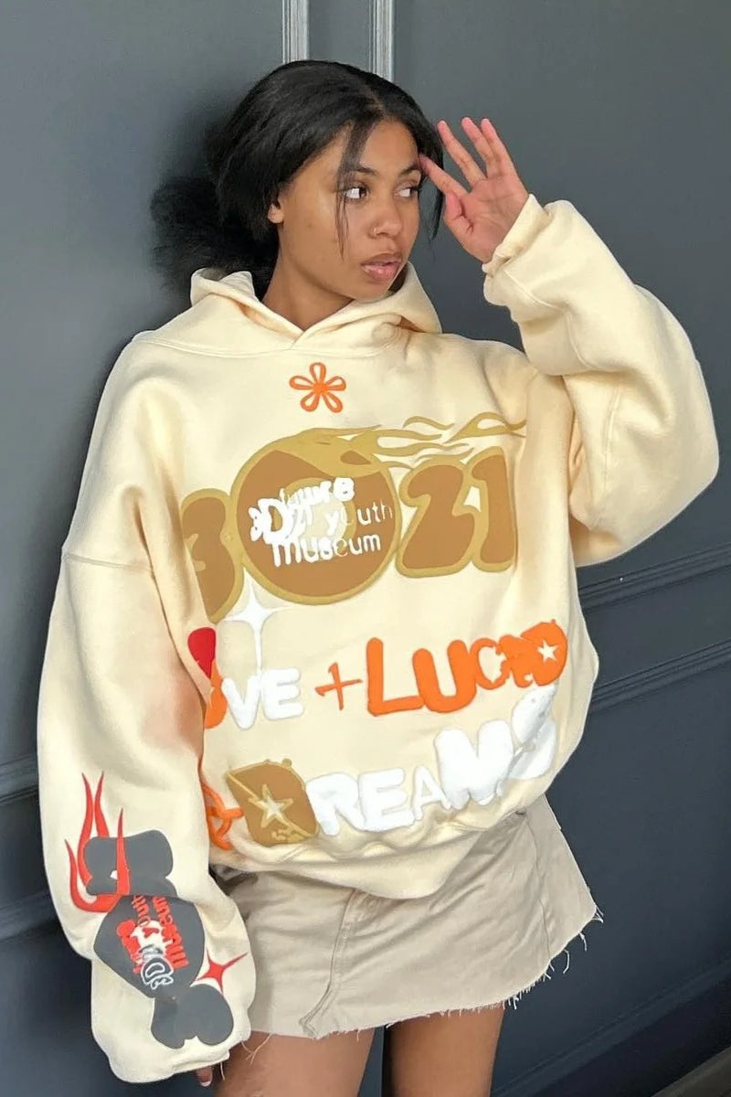 Oversized Letter Puff Print Hoodie