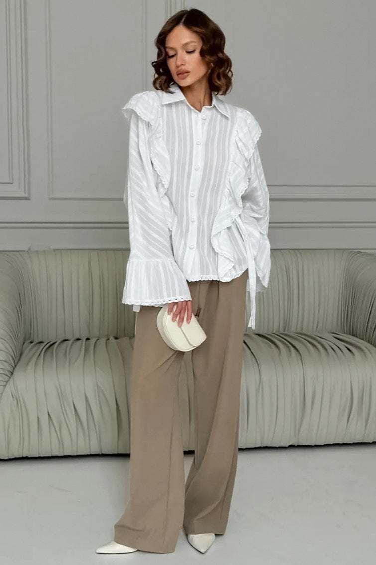 Elegant Jacquard Bell Sleeve Loose Blouse