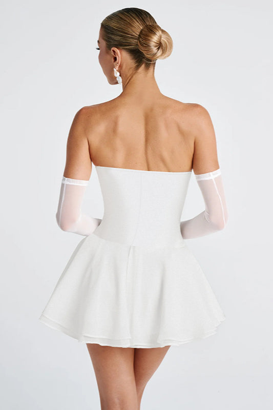 Cowl Neck Strapless Waist-Cinched Party Dress