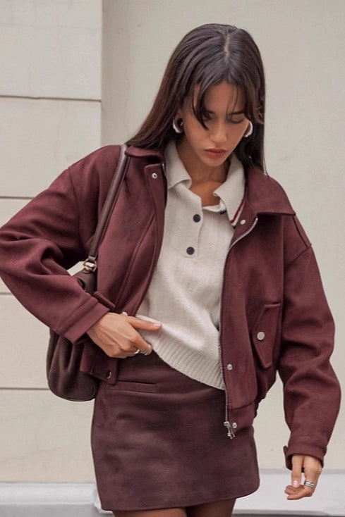 Vintage Red Brown Suede Lapel Jacket