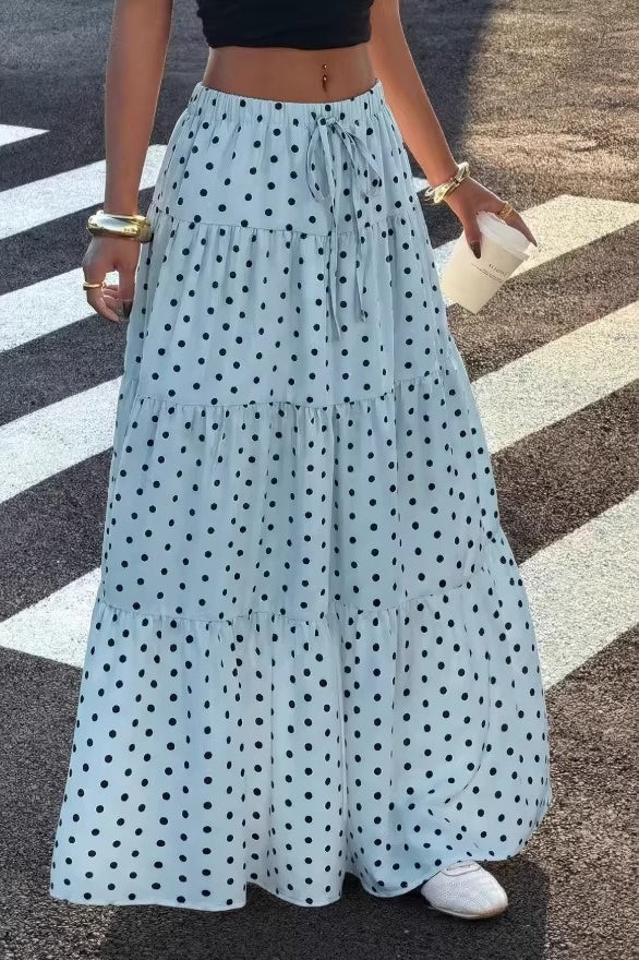 Polka Dot Ruffle Maxi Skirt